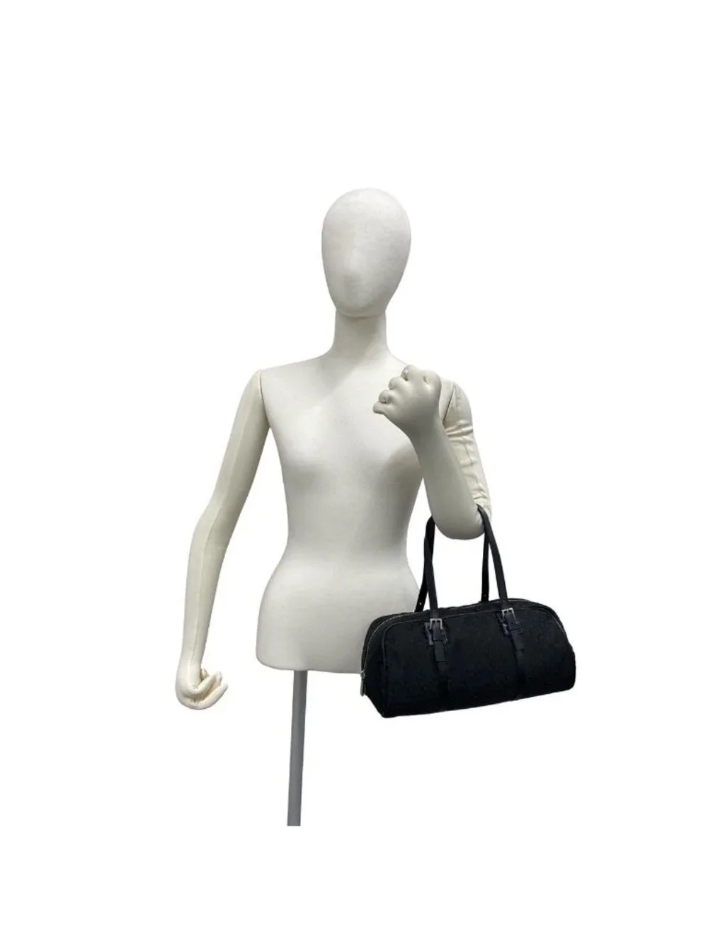 Celine C Macadam Blason Triomphe Pattern Canvas Leather Handbag Drum Bag Black
